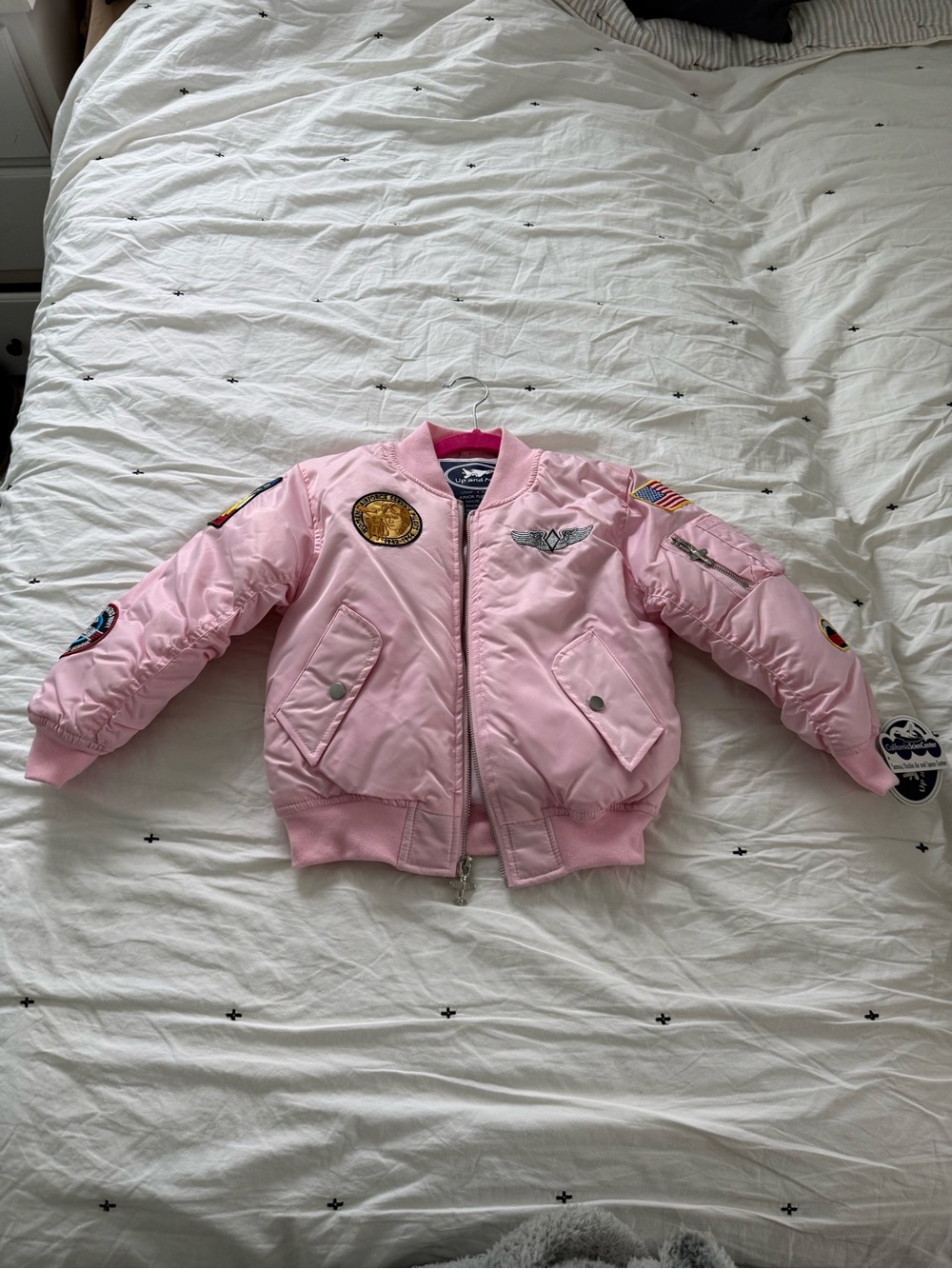 Girls' Pink Bomber Jacket with Patch Details